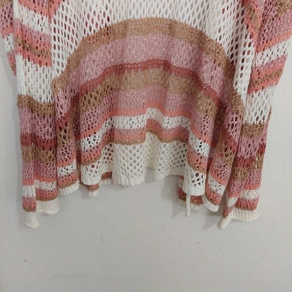 C Est 1946 Spring Awake Rose Mauve White Hooded Crochet Open Knit Cardigan 26/28 - Picture 8 of 9